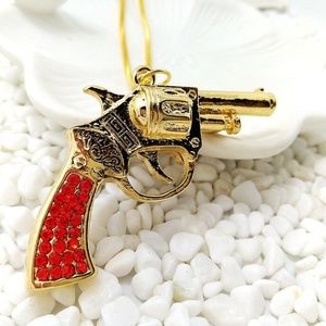 Red crystal gun necklace